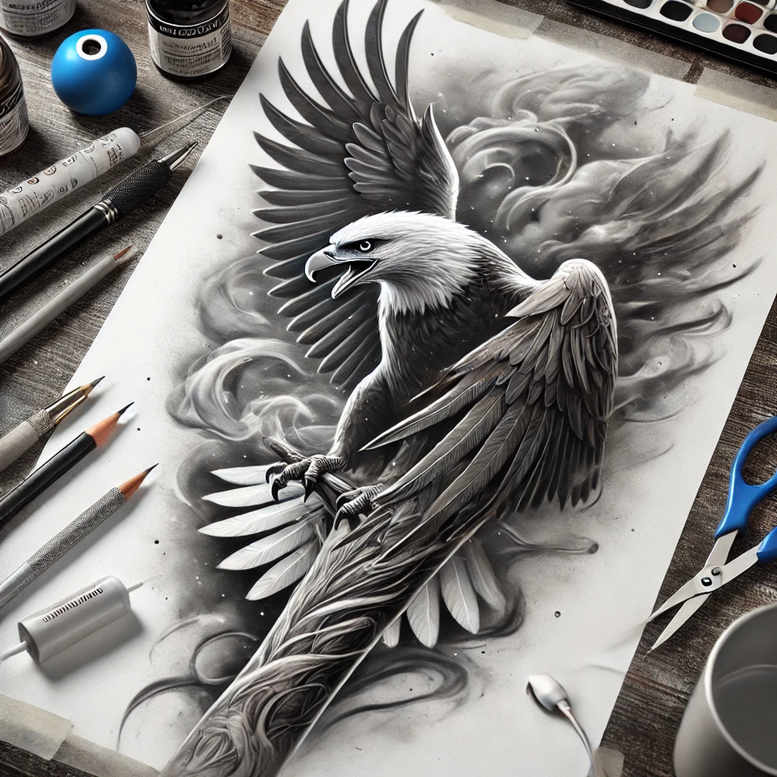 eagle-head-turned – tattoo design ideas free ai generated – neotraditional-expressive-color – for-upper-shoulder – Gallery: eagles-inkby-ai