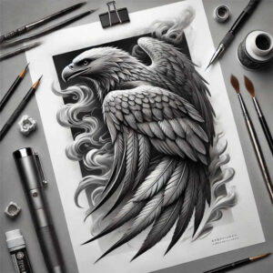 geometric-eagle – tattoo design ideas free ai generated – neotraditional-dynamic-linework – for-chest – Gallery: eagles-inkby-ai