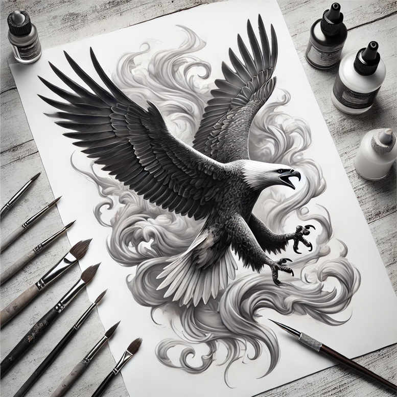 eagles tattoo design ideas Surrealism blurred edges elegant curves perseverance and power