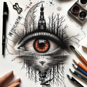 eye-with-eyelashes – tattoo design ideas free ai generated – neotraditional-sharp-edges – for-neck – Gallery: eyes-inkby-ai