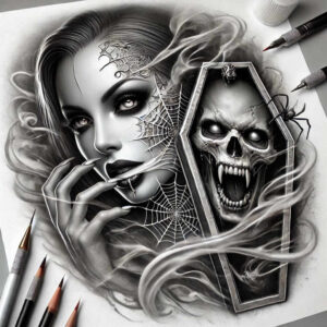 black-and-white-face – tattoo design ideas free ai generated – organic-structure – for-wrist-side – Gallery: faces-inkby-ai