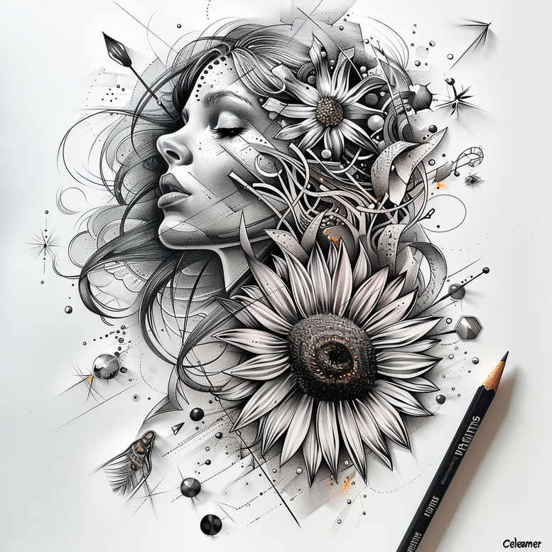 black-and-white-face – tattoo design ideas free ai generated – tattoo-reflection – for-upper-shoulder – Gallery: faces-inkby-ai