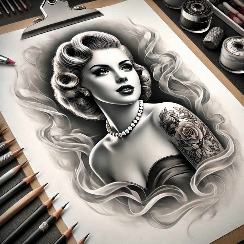 emotional-visage – tattoo design ideas free ai generated – neotraditional-vivid-color – for-sternum – Gallery: faces-inkby-ai