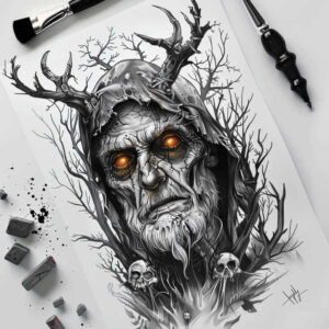 face-in-motion – tattoo design ideas free ai generated – depth-of-field – for-knee – Gallery: faces-inkby-ai