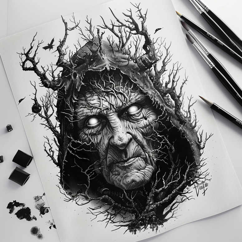 face – tattoo design ideas free ai generated – tonal-depth – for-nape – Gallery: faces-inkby-ai