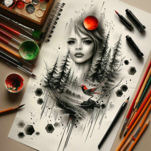 face-with-details – tattoo design ideas free ai generated – textured-light – for-collarbone – Gallery: faces-inkby-ai