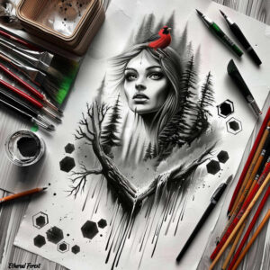 face-with-feathers – tattoo design ideas free ai generated – skin-illusion – for-forearm – Gallery: faces-inkby-ai