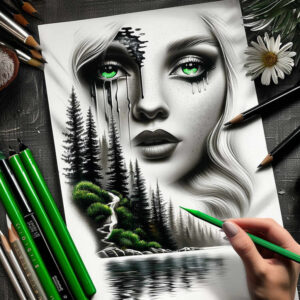 face-with-halo – tattoo design ideas free ai generated – glass-effect – for-behind-ear – Gallery: faces-inkby-ai