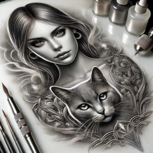 face-with-light-effects – tattoo design ideas free ai generated – neotraditional-clear-lines – for-chest – Gallery: faces-inkby-ai