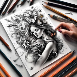 minimalist-face – tattoo design ideas free ai generated – tonal-depth – for-lower-thigh – Gallery: faces-inkby-ai