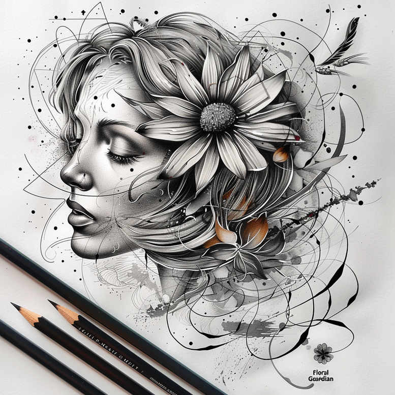 mystical-face – tattoo design ideas free ai generated – refined-lines – for-scapula – Gallery: faces-inkby-ai