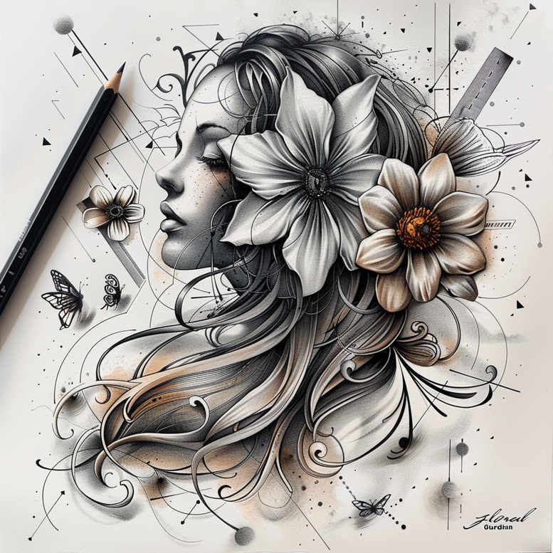 profile-face – tattoo design ideas free ai generated – optical-depth – for-shoulder-blade – Gallery: faces-inkby-ai