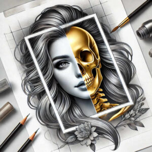profile-face – tattoo design ideas free ai generated – surrealism-whimsical – for-spine – Gallery: faces-inkby-ai