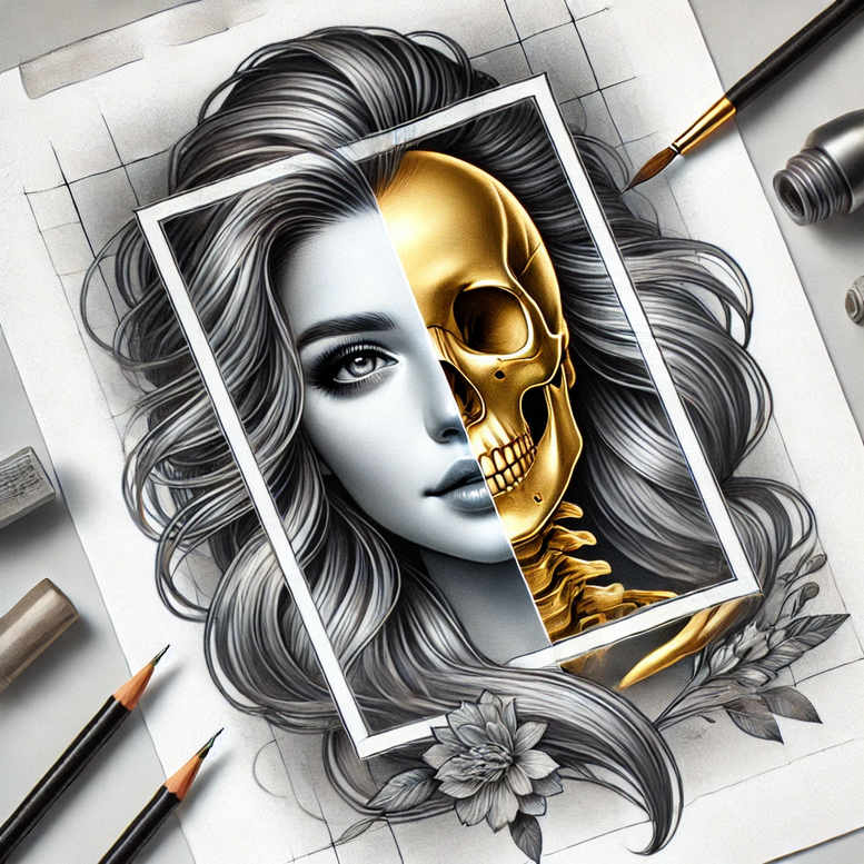 profile-face – tattoo design ideas free ai generated – surrealism-whimsical – for-spine – Gallery: faces-inkby-ai