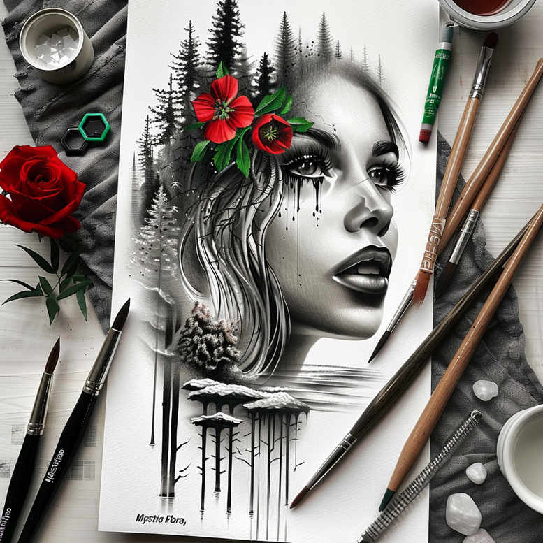 realistic-face – tattoo design ideas free ai generated – balanced-light – for-neck – Gallery: faces-inkby-ai