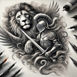shadowed-visage – tattoo design ideas free ai generated – neotraditional-accent-shading – for-upper-arm – Gallery: faces-inkby-ai