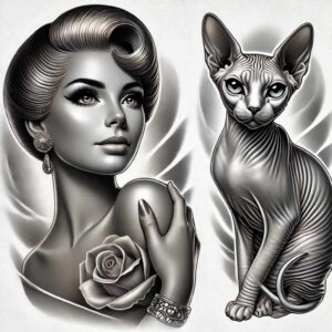 shadowed-visage – tattoo design ideas free ai generated – neotraditional-color-saturation – for-scapula – Gallery: faces-inkby-ai