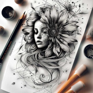 faces tattoo design ideas black-and-white bold outlines for abdomen