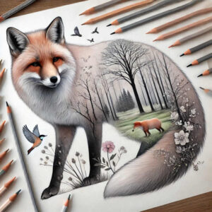 foxes tattoo design ideas Surrealism phantom shadows detailed facial features embodying courage