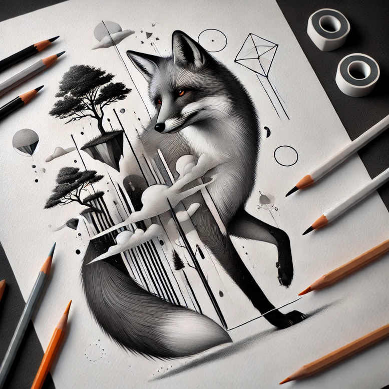 foxes tattoo design ideas Surrealism phantasmagoria shadow play for upper chest