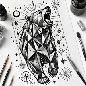 artistic-geometric-tattoo – tattoo design ideas free ai generated – pure-outline – for-upper-back – Gallery: geometric-inkby-ai