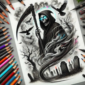 death-and-rebirth – tattoo design ideas free ai generated – neotraditional-layered-shading – for-upper-arm – Gallery: grim-reaper-inkby-ai