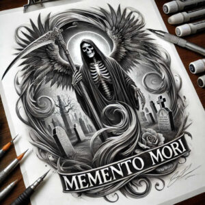 death-shadow – tattoo design ideas free ai generated – realism-soft-contrast – for-temple – Gallery: grim-reaper-inkby-ai