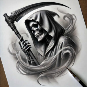 for-women – tattoo design ideas free ai generated – neotraditional-classic-motifs – for-spine – Gallery: grim-reaper-inkby-ai
