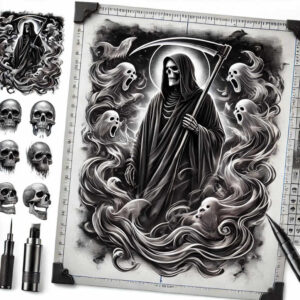 for-women – tattoo design ideas free ai generated – neotraditional-sharp-edges – for-forearm – Gallery: grim-reaper-inkby-ai