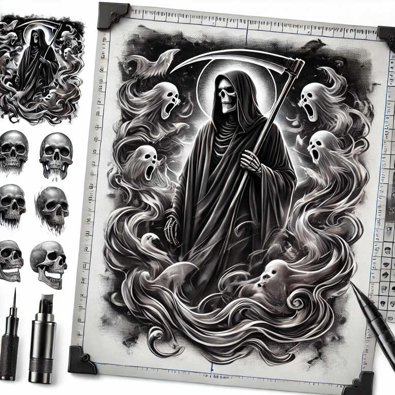for-women – tattoo design ideas free ai generated – neotraditional-sharp-edges – for-forearm – Gallery: grim-reaper-inkby-ai