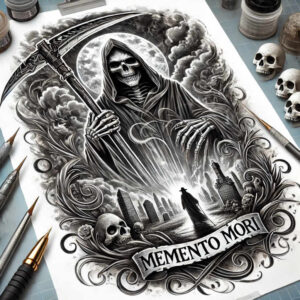 grim-shadow – tattoo design ideas free ai generated – neotraditional-bold-texture – for-arm – Gallery: grim-reaper-inkby-ai