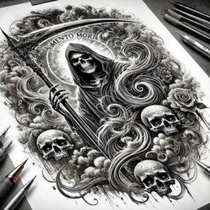 skull-reaper – tattoo design ideas free ai generated – neotraditional-smooth-gradients – for-scapula – Gallery: grim-reaper-inkby-ai