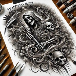 grim-reaper tattoo design ideas ethereal textures haunting presence embodying endurance