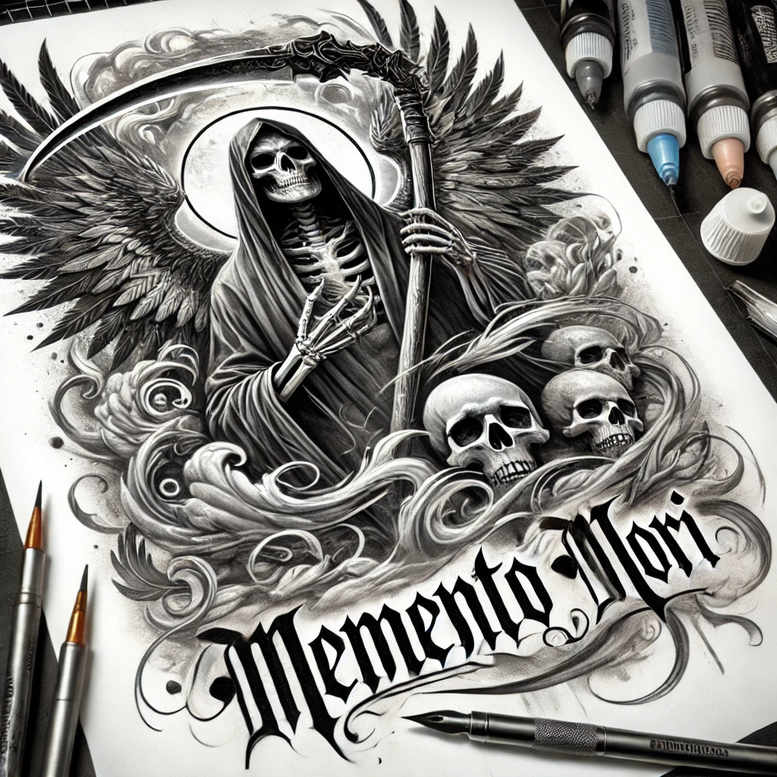 grim-reaper tattoo design ideas Realism studio quality ominous for lower thigh