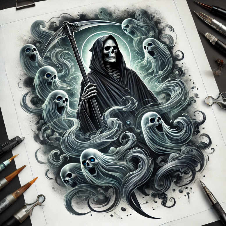 grim-reaper tattoo design ideas modern classic shadow for palm