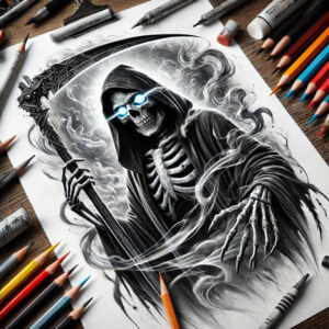 grim-reaper tattoo design ideas Realism blended gradients shadow play for shin