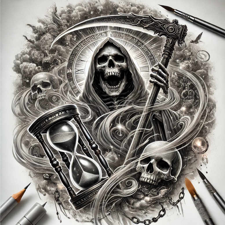 grim-reaper tattoo design ideas Surrealism metaphysical skeletal represents resilience