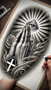hand-tattoo – tattoo design ideas free ai generated – surrealism-unreal – for-behind-ear – Gallery: hands-inkby-ai