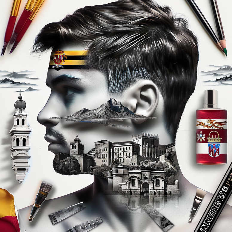 Man in black and grey ink with cityscape across the neck, waves, pagoda; bottle in red; pencils around; cover-up: yes; tattoo design idea.