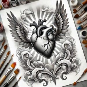 heart-with-glow – tattoo design ideas free ai generated – realism-form-fidelity – for-upper-arm – Gallery: hearts-inkby-ai