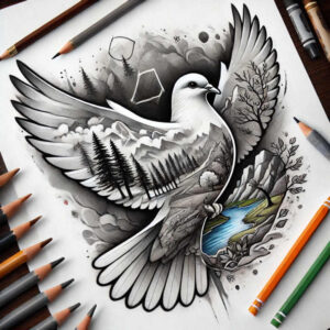 holy-spirit tattoo design ideas color saturation light for shoulder blade