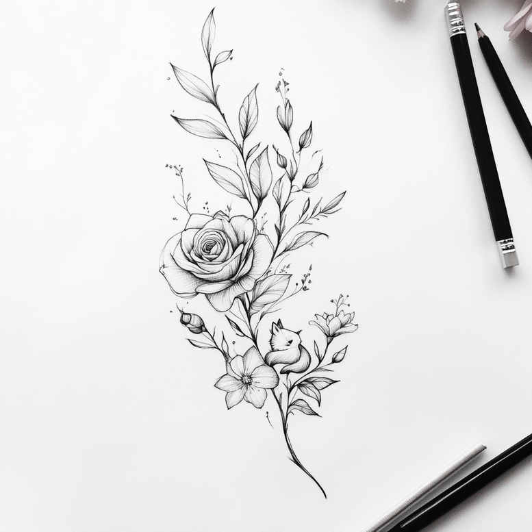 Delikatne kwiaty - Free tattoo design ideas ai genereted - inkby.ai