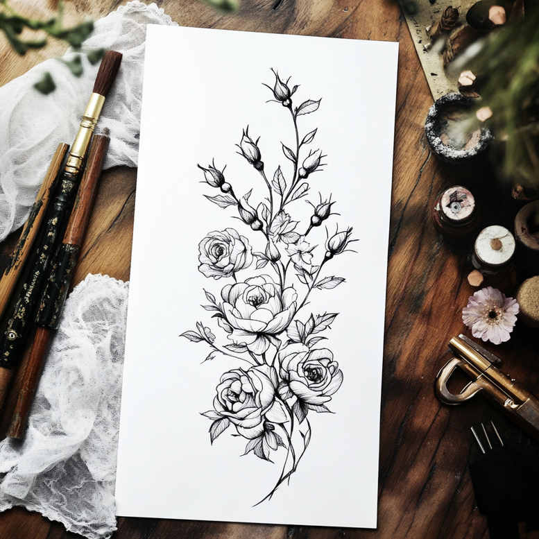 Delikatne kwiaty - Free tattoo design ideas ai genereted - inkby.ai