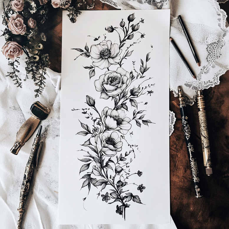 Delikatne kwiaty - Free tattoo design ideas ai genereted - inkby.ai