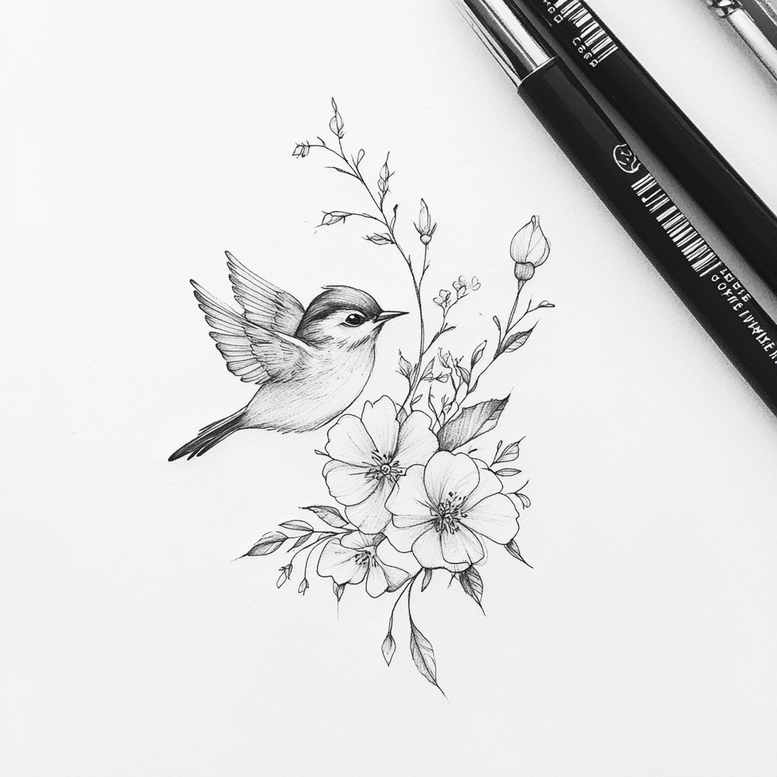 Delikatne kwiaty - Free tattoo design ideas ai genereted - inkby.ai