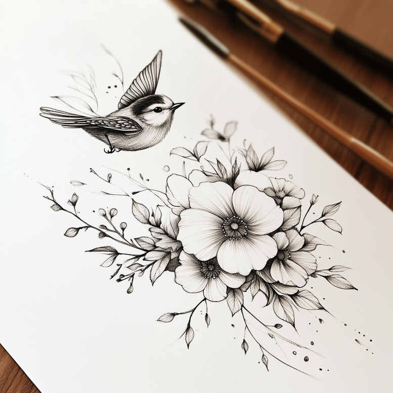Delikatne kwiaty - Free tattoo design ideas ai genereted - inkby.ai