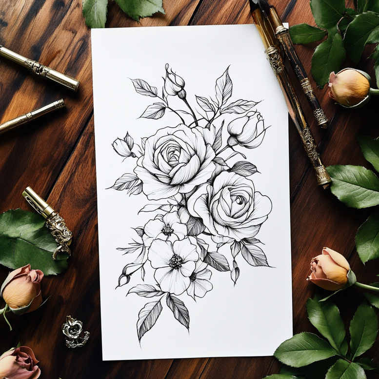 Delikatne kwiaty - Free tattoo design ideas ai genereted - inkby.ai