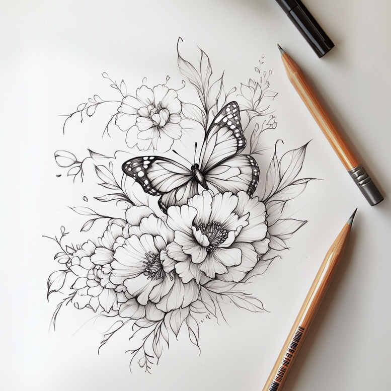 Delikatne kwiaty - Free tattoo design ideas ai genereted - inkby.ai