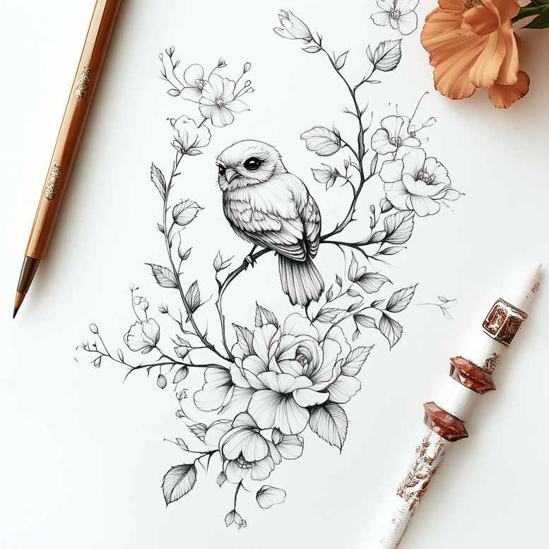 Delikatne kwiaty - Free tattoo design ideas ai genereted - inkby.ai