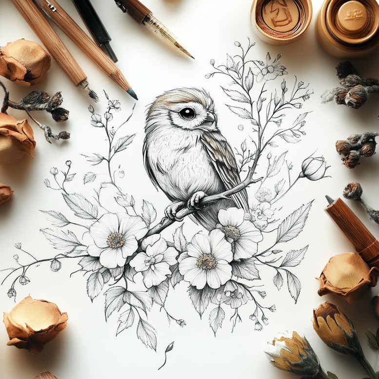 Delikatne kwiaty - Free tattoo design ideas ai genereted - inkby.ai